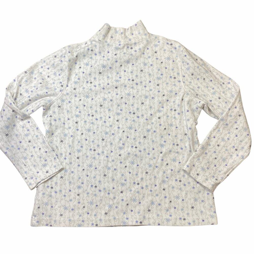 Croft & Barrow Mock Turtleneck White with Snowflakes Size PL - Picture 2 of 12